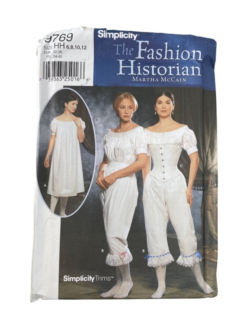 Simplicity 9769 Sewing Pattern Size 6-12 The Fashion Historian Civil War UNCUT